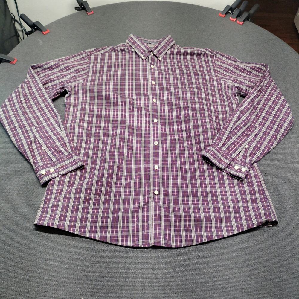 Eddie Bauer Mens Large Classic Fit Plaid Long Sleeve Button Down Shirt Purple L